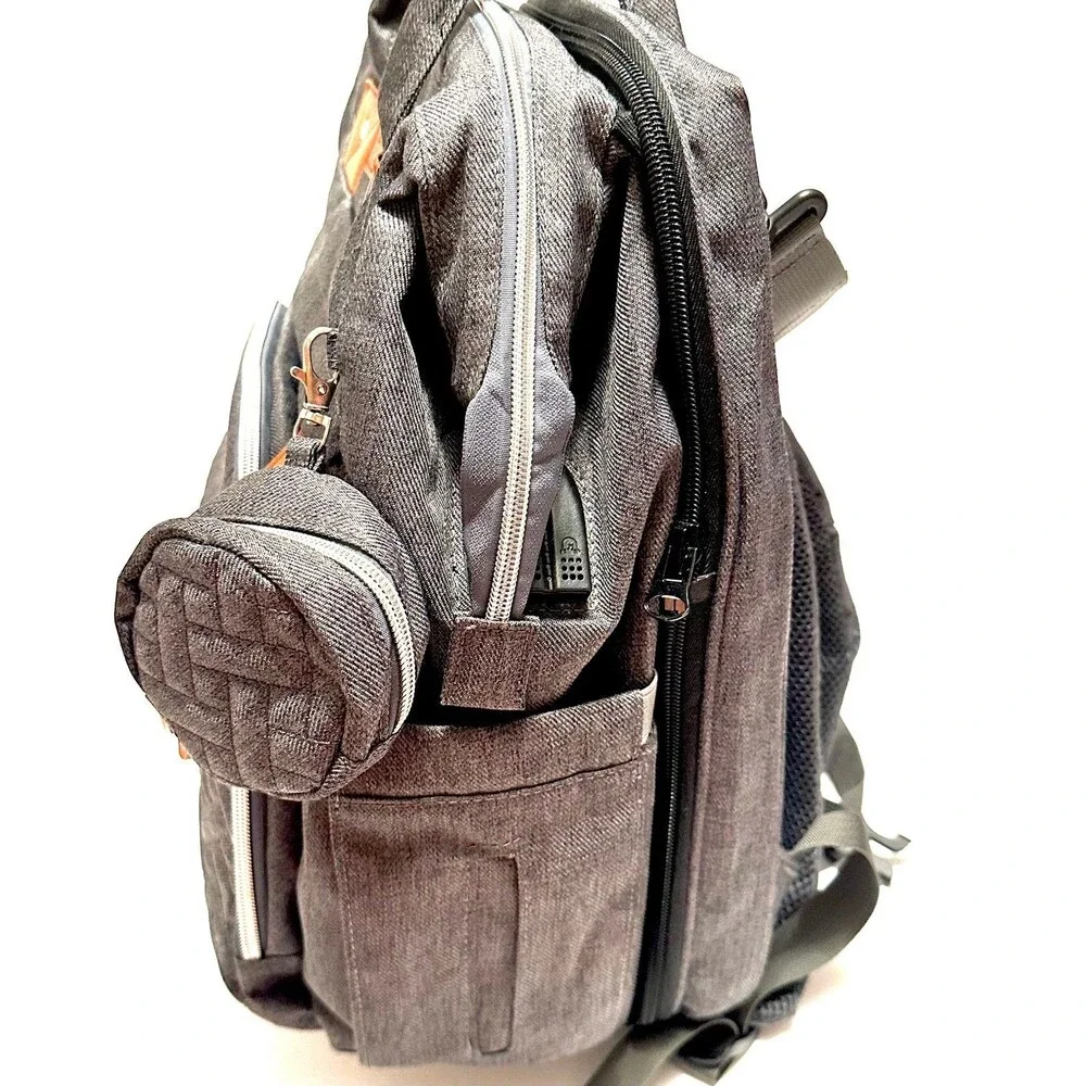 Baby Diaper Bag Backpack Changing Station Waterproof Lots of Compartments Grey